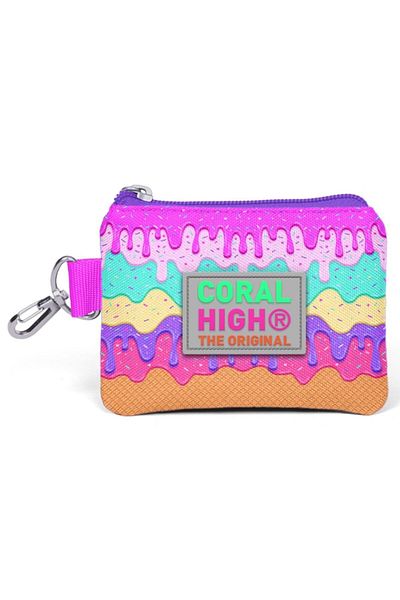 Coral High Colorful Ice Cream Patterned Coin Bag - Girl