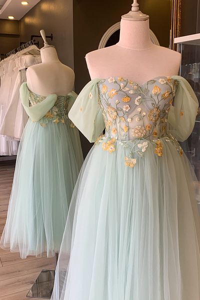Lenta Moda Νερό Πράσινο Floral Μίντι Μήκος Βραδινό φόρεμα και βραδινό φόρεμα
