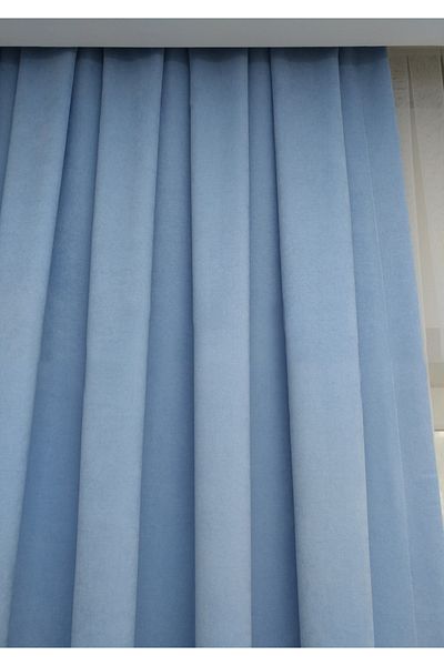 Evdepo Home Light Blue Single Wing Pleated Background Curtain - 1/2 Sparse Pleat