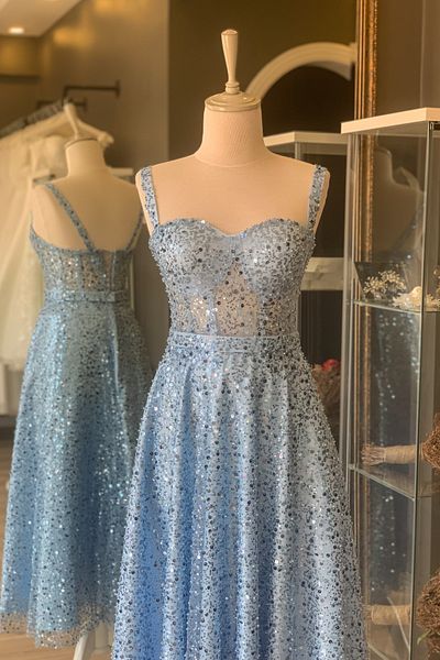 Lenta Moda Ice Blue Jewelled Midi Length Evening Dress and Evening Dress