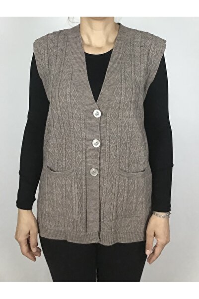 ECE GİYİM Woolen Short Mother's Vest - Front Button and Pocket