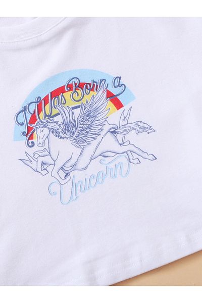 Jose Clothing Λευκό εμπριμέ κοντομάνικο Crop Top - Βρεφική μπλούζα που εφαρμόζει στο σώμα