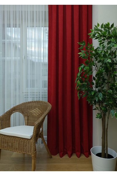 Evdepo Home Red Crown Colored Pleated Background - 1/3 Close Pleat, Single Wing
