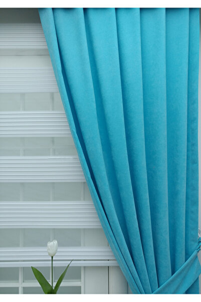 Evdepo Home Turquoise 1/2,5 Regular Pleated Background Curtain - Single Wing