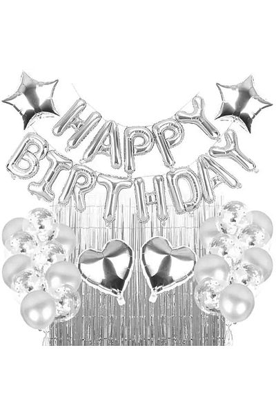 DÜVENCİ TİCARET Silver Happy Birthday Foil Balloon Set