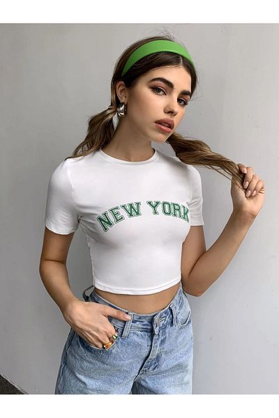 Jose Clothing ΓΥΝΑΙΚΕΙΑ ΛΕΥΚΗ ΕΚΠΤΩΜΕΝΗ ΚΟΝΤΟΜΑΝΙΚΗ ΣΤΟ ΣΩΜΑ OTURAN CROP TOP BABY TEE BLUZ