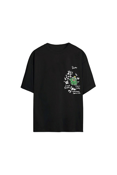 THEWERT Μπλουζάκι Unisex King Frog με εμπριμέ μαύρο oversize
