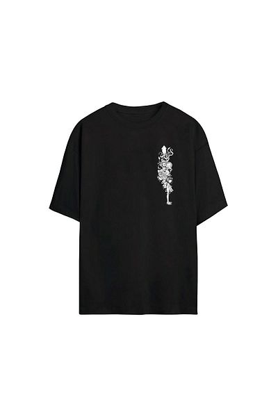 THEWERT Unisex Octopus and Girl Printed Black Oversize Tshirt