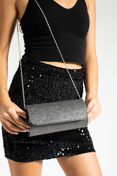 bibags Γυναικεία Ασημί Platinum Mini Portfolio Βραδινή Τσάντα Φόρεμα Τσάντα ώμου