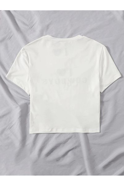 Jose Clothing ΓΥΝΑΙΚΕΙΑ ΛΕΥΚΗ ΕΚΠΤΩΜΕΝΗ ΚΟΝΤΟΜΑΝΙΚΗ ΣΤΟ ΣΩΜΑ OTURAN CROP TOP BABY TEE BLUZ