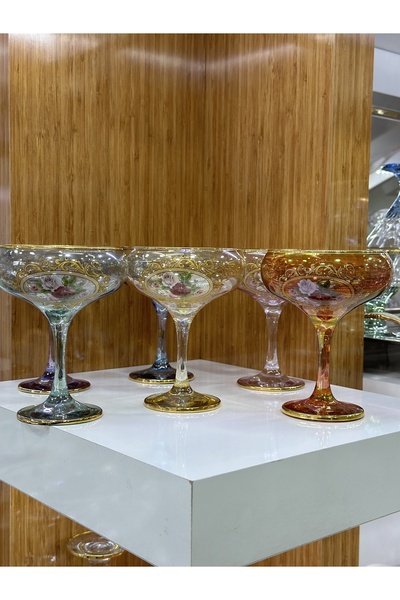 nurpa züccaciye Gold yaldızlı 6’lı el işçiliği cam çerezlik, dordurmalık, süt...