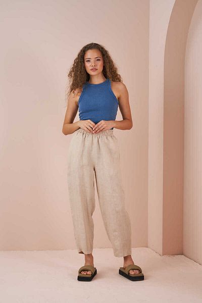 Mevra Front stitched Linen Trousers Stone