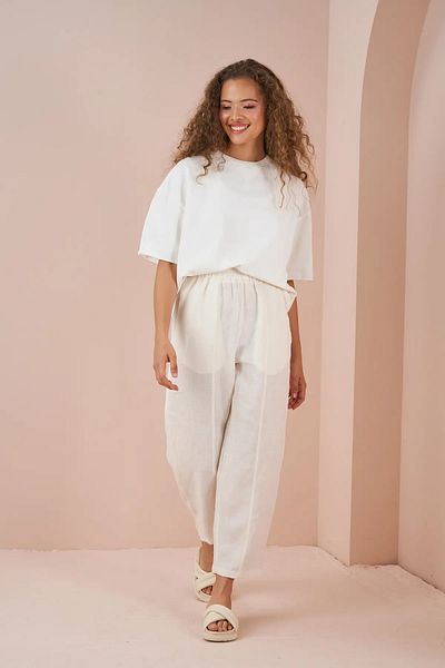 Mevra Front Stitched Linen Trousers Ecru