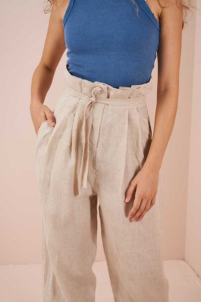 Mevra Paperbag Linen Trousers Stone
