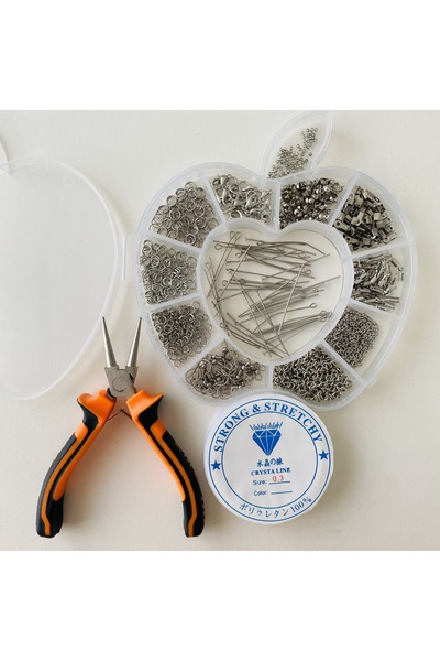 yağmur gökçe ELMA KUTULU METAL SET 3 - GÜMÜŞ KÜPE KOLYE BİLEKLİK YAPIM SETİ MİNİ KIVIRMA PENSELİ