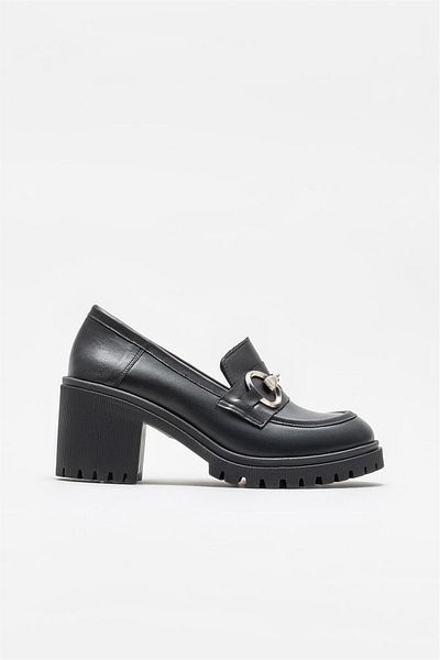 Elle Shoes Women's Black Leather Heeled Shoes