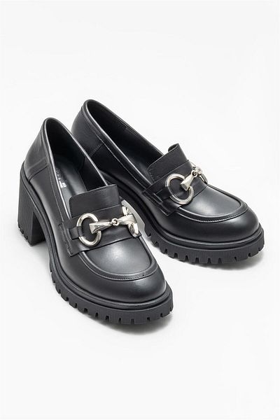 Elle Shoes Women's Black Leather Heeled Shoes