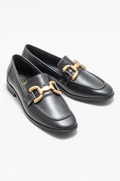 Elle Shoes Leather Black Women's Loafer