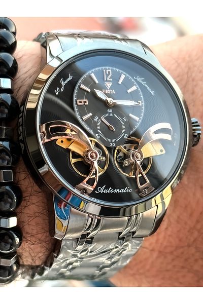 Fiesta Automatic (BATTERY-LESS) Case, Strap Steel (NOT DARKENING OR FADING) Luxury Silver Color Men's Wristwatches
