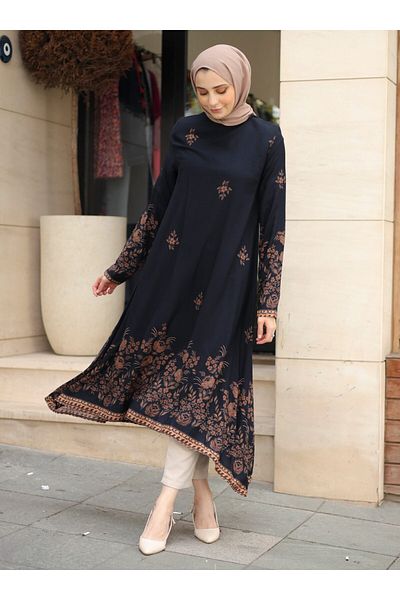 ZENANE Water Patterned Tunic - Navy Blue - ZENANE