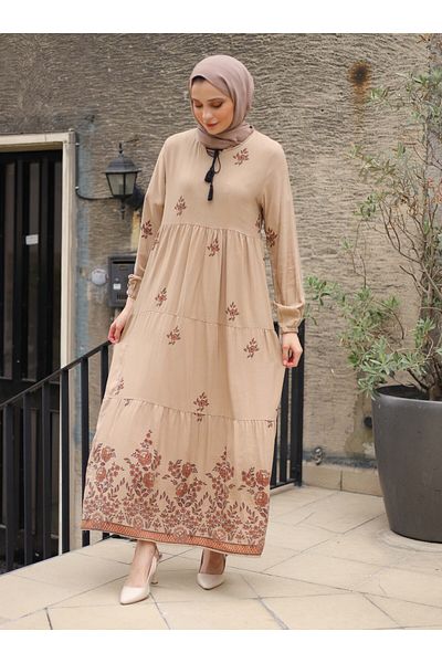 ZENANE Patterned Hijab Dress - Mink - ZENANE
