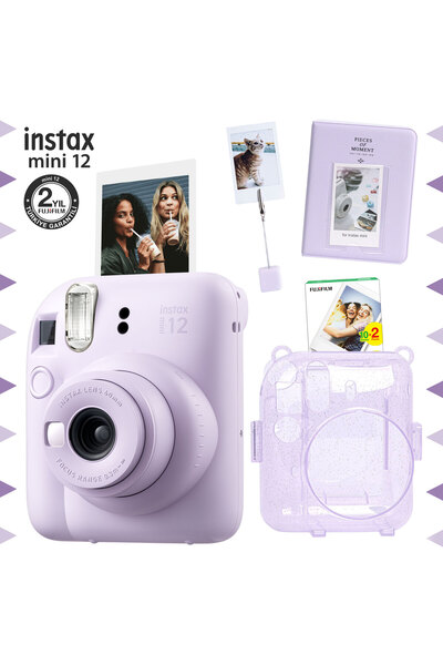 Fujifilm Instax mini 12 Lila Fotoğraf Makinesi-20'li Film-Kıskaçlı Stand-PVC ...