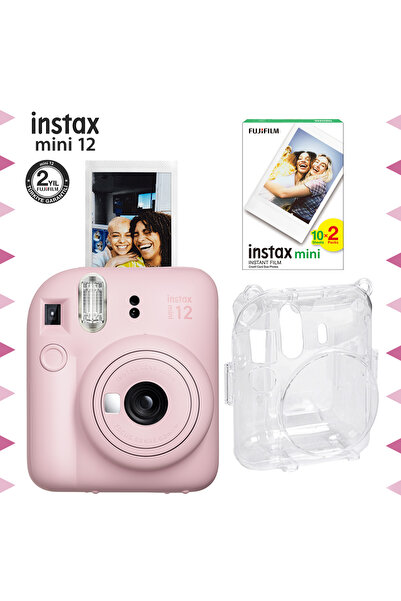 Fujifilm Instax mini 12 Pembe Fotoğraf Makinesi-20'li Film ve Şeffaf Kılıf Seti