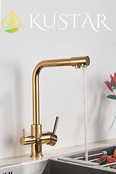 KUSTAR Gold 3-Way On-Off Kitchen Sink Faucet with Purification Outlet