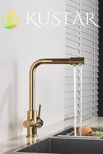 KUSTAR Gold 3-Way On-Off Kitchen Sink Faucet with Purification Outlet