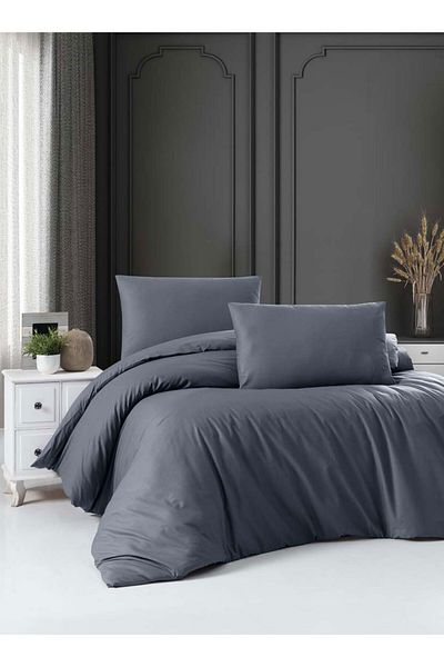Menderes Home Cotton Collection Ranforce Διπλό Παπλωματοθήκη+Μαξιλάρι Flat Paint Anthracite