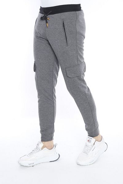 NEED LİFE Men's Gray Double Cotton Cargo Pocket Sweatpants