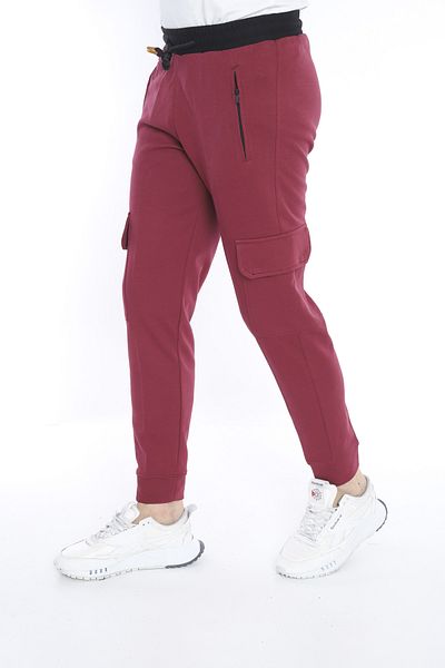 NEED LİFE Men's Claret Red Double Cotton Cargo Pocket Sweatpants