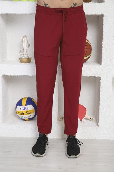 NEED LİFE Men's Claret Red Micro Stretch Back Pocket Printed Sweatpants