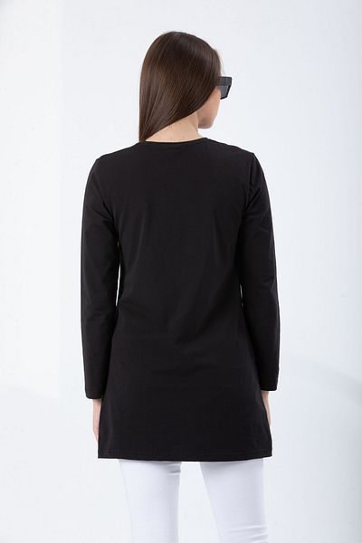 PHIL HILL Women's Black Crew Neck Long Sleeve Basic Plain Tunic