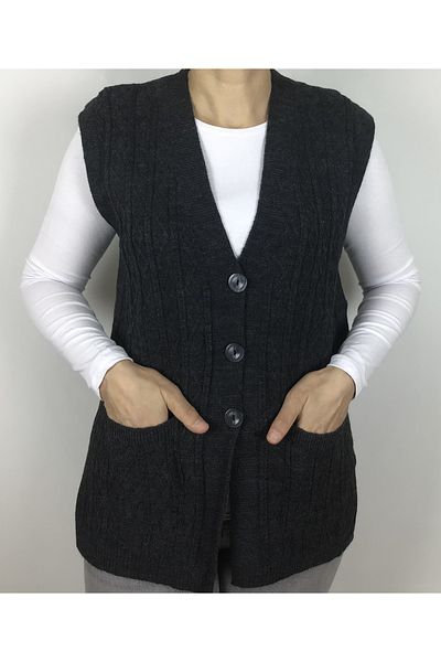 ECE GİYİM سترة أم قصيرة من الصوف - أزرار أمامية وجيوب