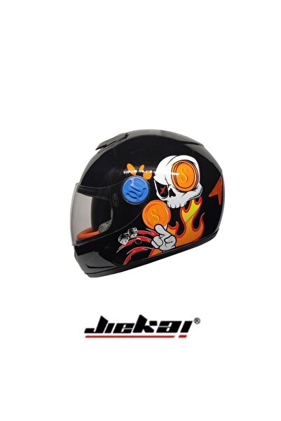 JİEKAİ ÇOCUK KASKI FULLFACE KAPALI KASK DARBE KORUYUCULU SİYAH RENK