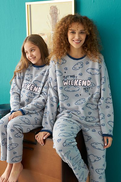 Siyah İnci Set de pijama de jos-sus cu lână brodat