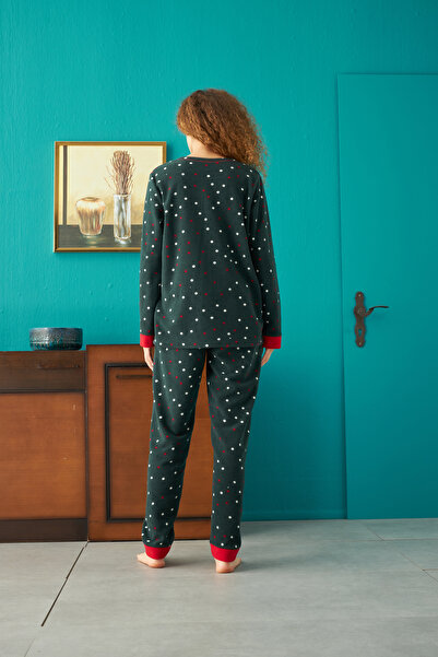 Siyah İnci Bottom-Top Polar Embroidered Pajama Set