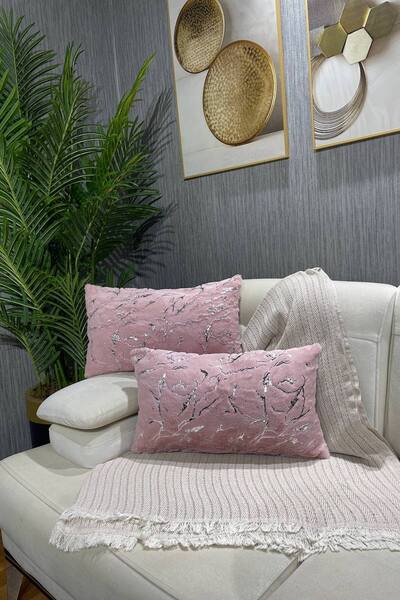 Paris Life Silver Leaf Plush Rabbit Rectangular Throw Pillow Cover - Powder