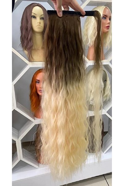 Eva Peruk Fiber Bağlamalı Su Dalgalı At Kuyruğu Açık Kumral Platin Ombreli