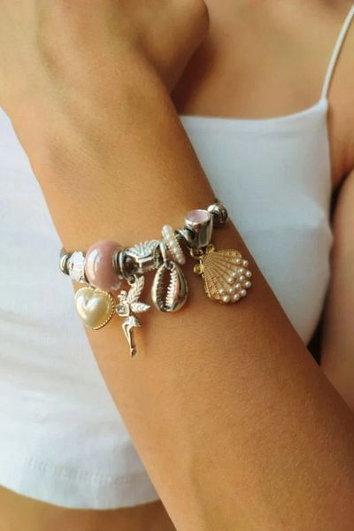 The Collection Tarnish Resistant White Seashell Charm Style Steel Bracelet