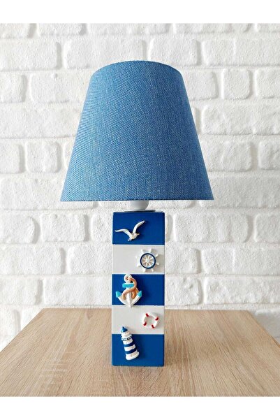 RETRO NOW Blue Marıne Ahşap Ayaklı Abajur