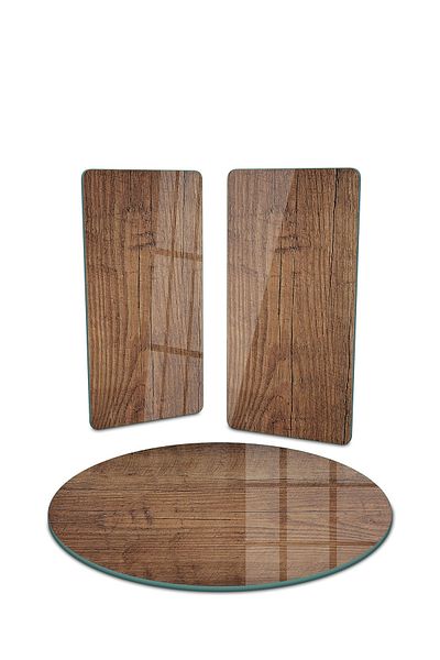 Decovetro Set of 3 Round Old Wood Patterned Glass Presentation Serving Plates