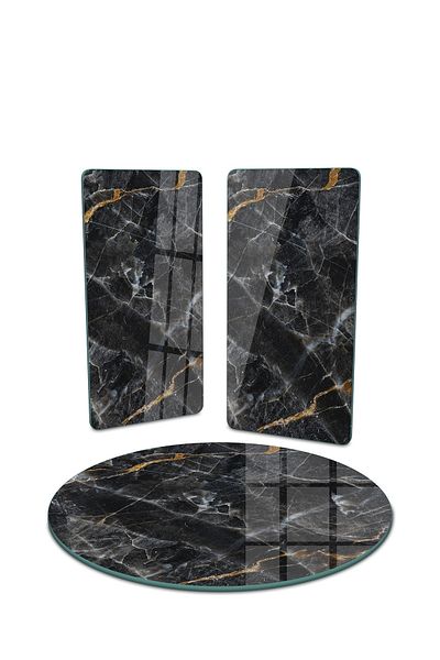 Decovetro Round Set of 3 Black Marble Patterned Glass Presentation Serving Plate
