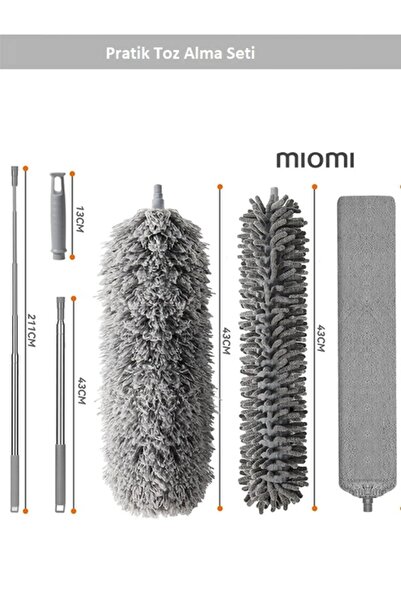 Miomi Teleskopik Mikrofiber Pratik Uzayabilen Toz Alma Fırçası Aparatı Set