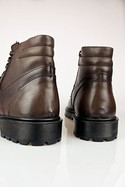 LUSIVE Hakiki Deri Kahverengi Soğuk Geçirmez, Kaymaz Taban, Fermuarlı Erkek Kışlık Bot LUAS24AL0013