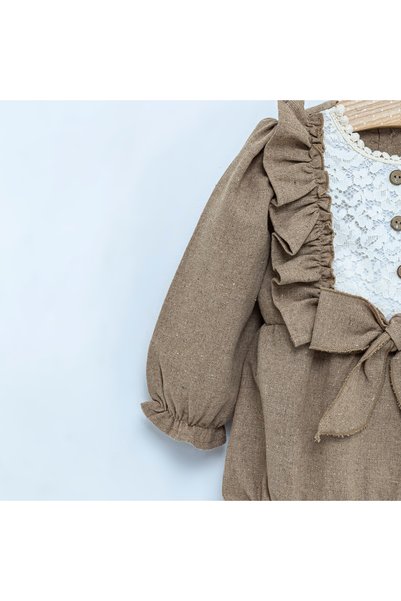 COLORED BABY Baby Girl Scallop Collar Bow Detailed Romper Jumpsuit