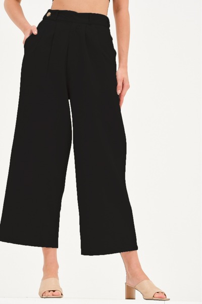 diaves Siyah Keten Karışımlı Culotte Pantolon
