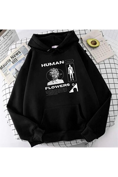 Touz Eysa Fashion Human Flowers Black Unisex Hooded Oversize Sweatshirt Hoodie