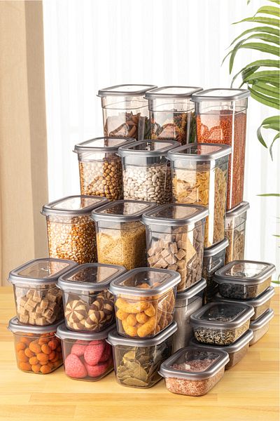 Vienev Set of 30 Peggy Rectangular Storage Containers 6X(1.9 1.5 1.15 0.8 0.4 Liter) with Screen Printing Label